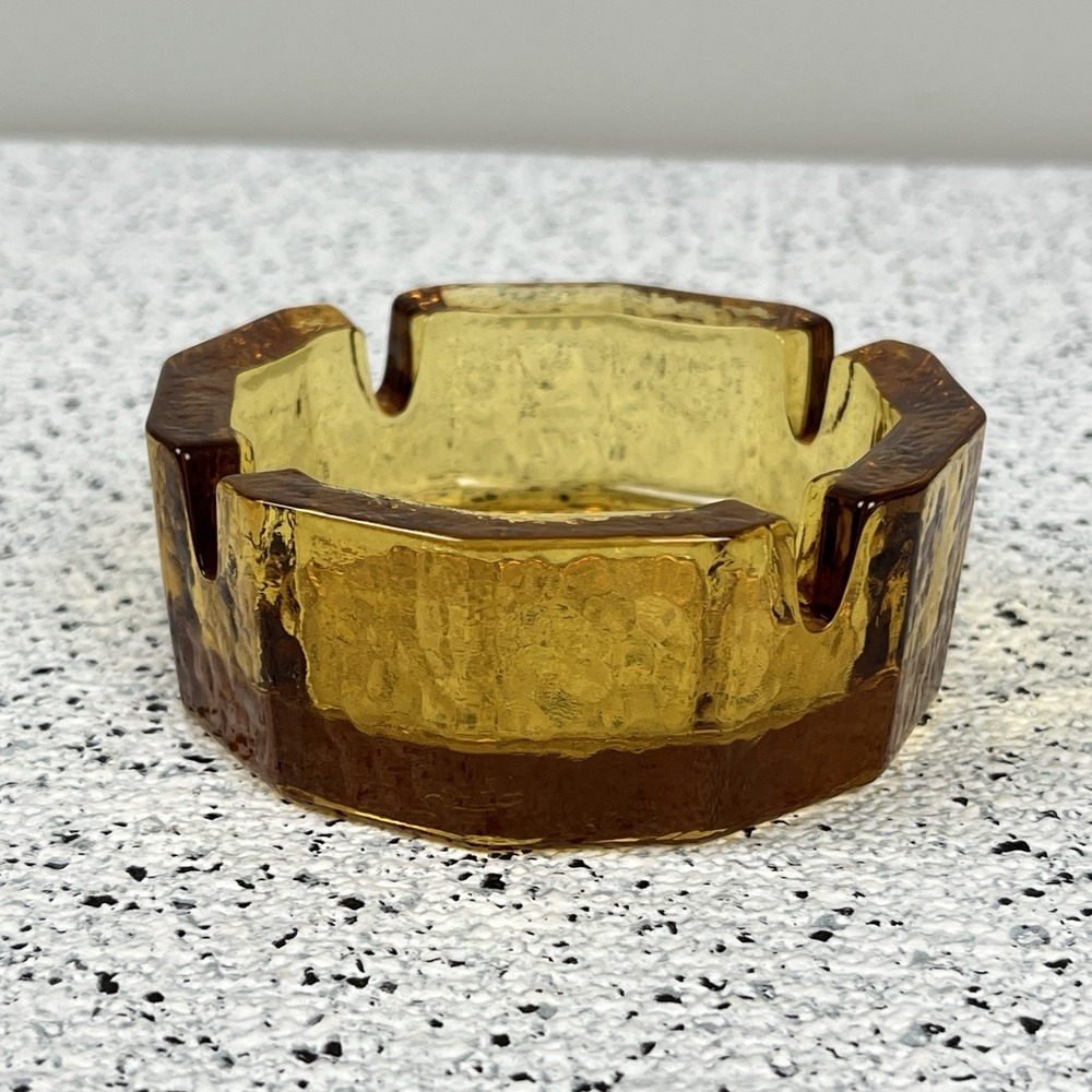 Vintage MCM Blenko Amber Art‎ Glass Ashtray Chunky Pebbled Textured  4"